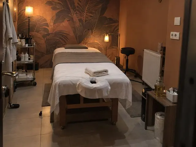 Tropik desenli duvar kâğıdıyla masaj odası — Cankurtaran, Masaj Salonun